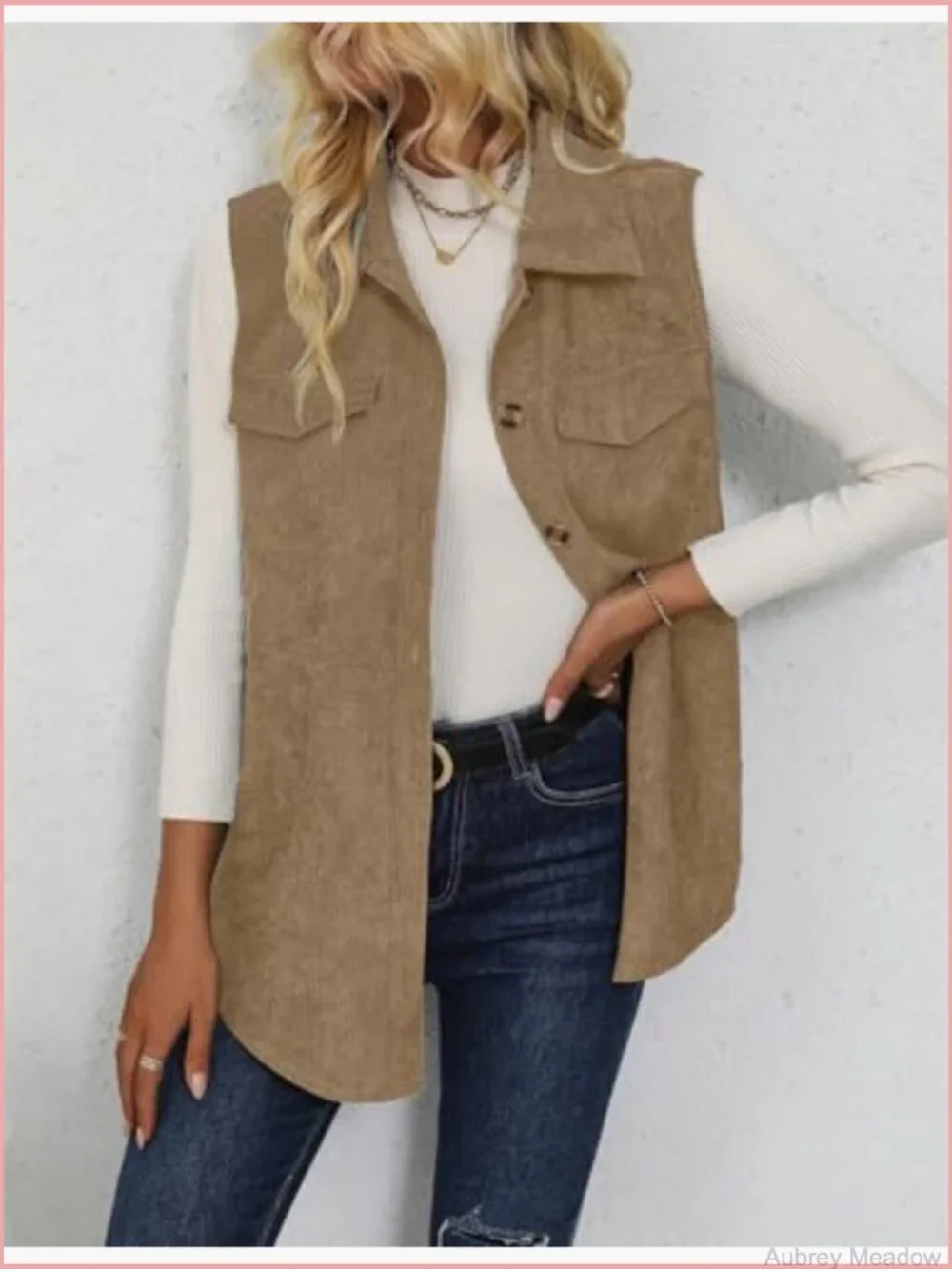 Womens Corduroy Vest Sleeveless Button Down Casual Fall Outerwear Jacket